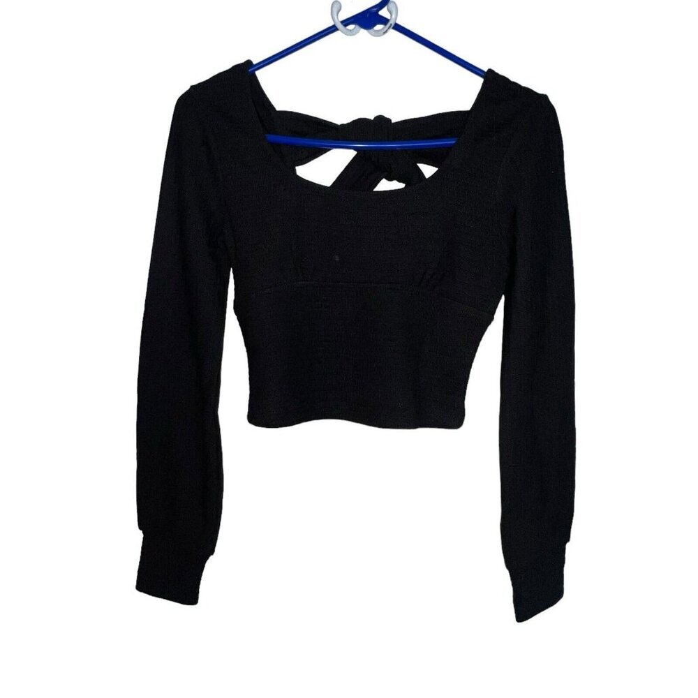 B.O.G. BAND OF THE FREE BLACK RIBBED CROP KNIT SHIRT LONG SLEEVES WOMEN SIZE XS